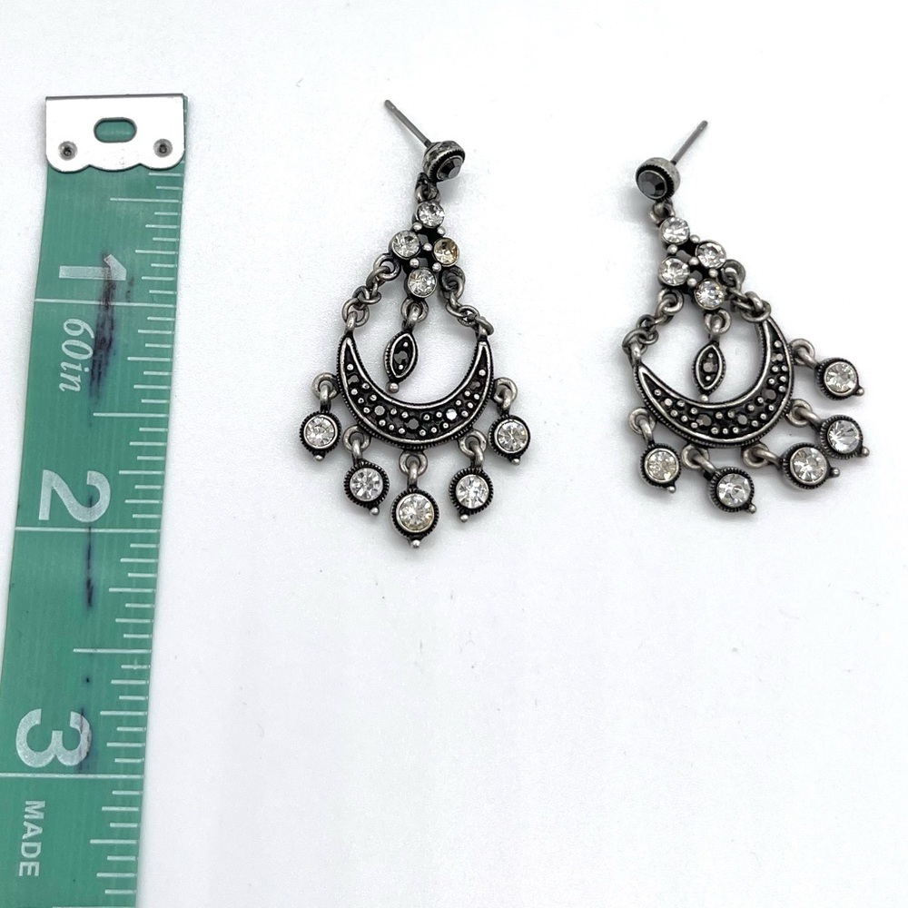 Chandelier Earrings w/ Crystal and Metal stones on Silver-tone - Picture 3 of 4